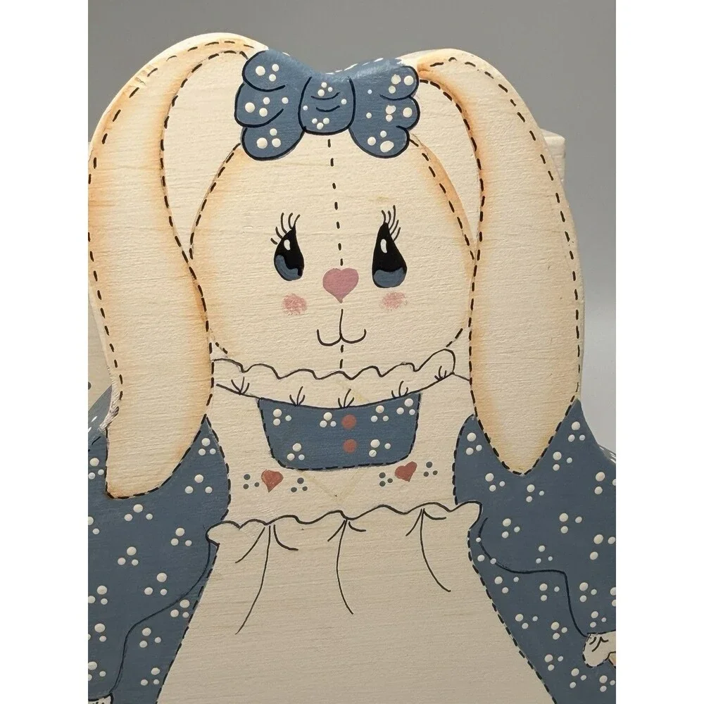 Vintage Bunny Napkin Letter Holder Wood Cottagecore Country Grandma Kitchen 90s